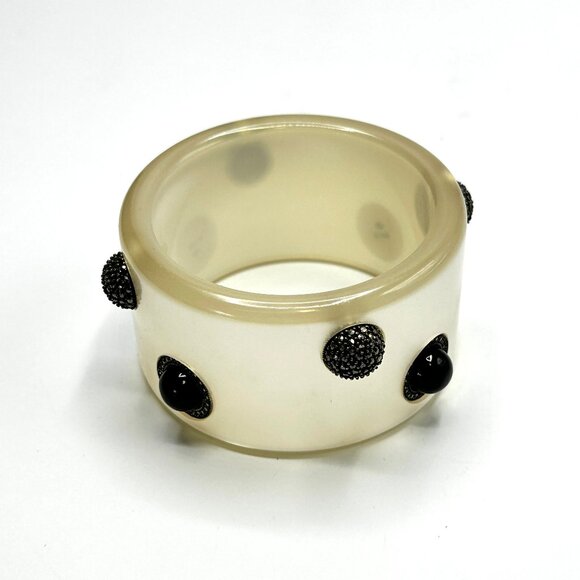 Vintage Judith Jack Pearlescent  Lucite, Marcasite & Onyx Bangle Bracelet — EUC - Picture 6 of 12